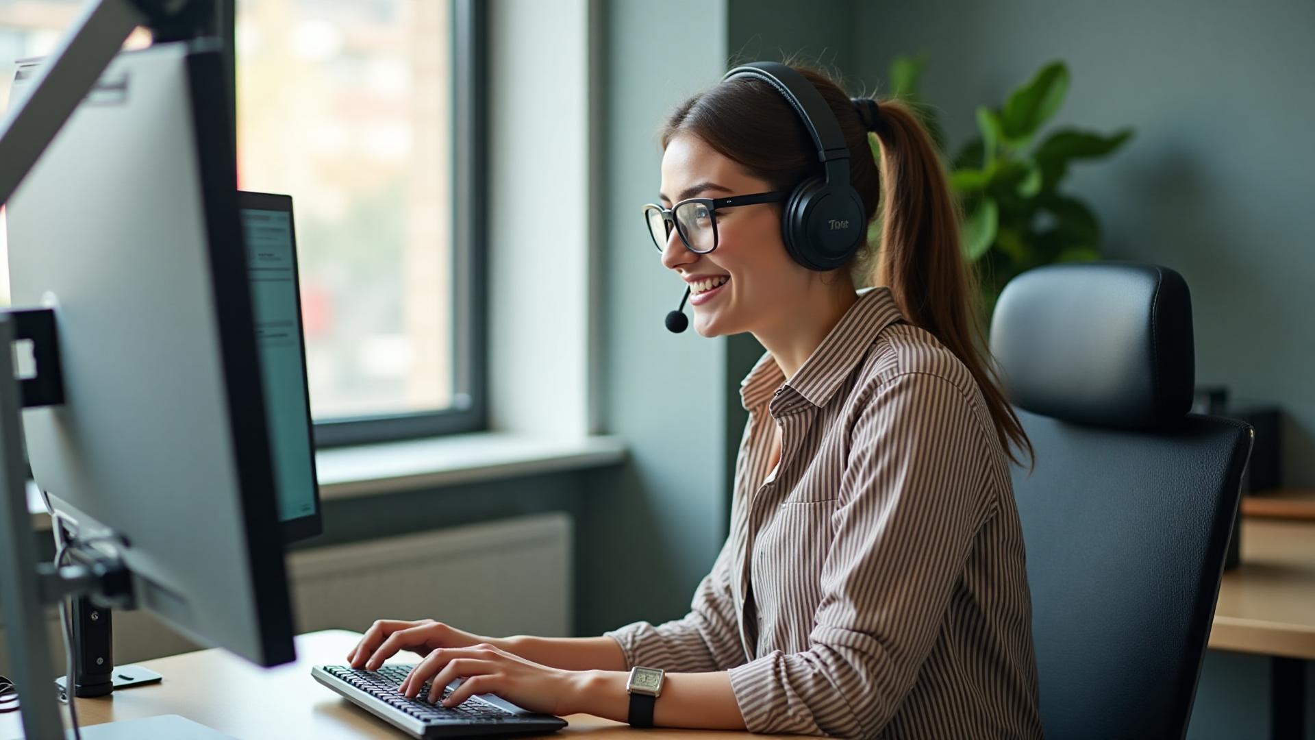 Student taking PTE exam in professional environment